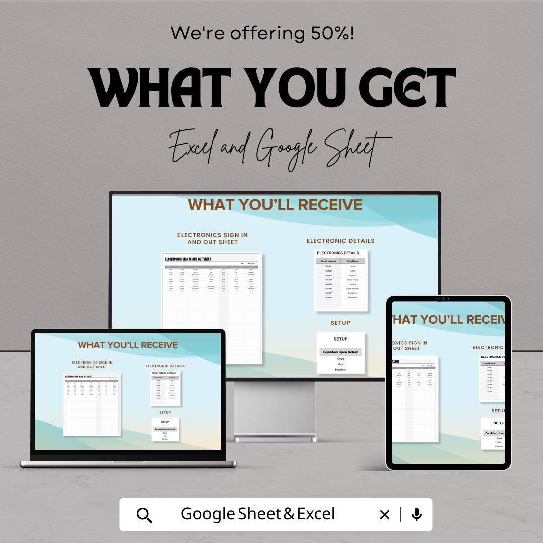 Electronics Sign In and Out Sheet | Track Electronics Checkout | Excel & Google Sheets Template