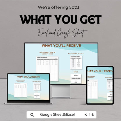 Electronics Sign In and Out Sheet | Track Electronics Checkout | Excel & Google Sheets Template