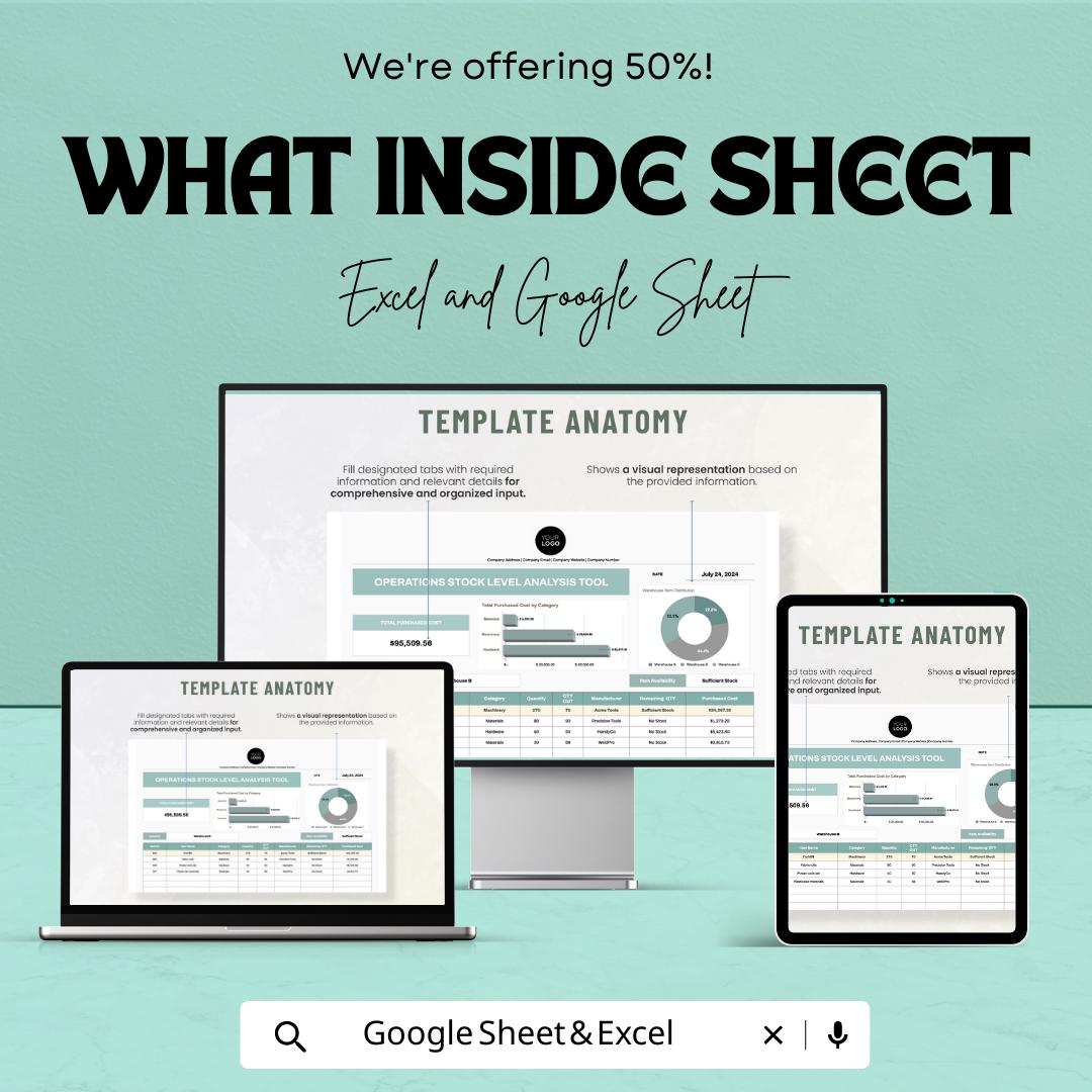 Operations Stock Level Analysis Tool Template | Inventory Management Spreadsheet | Excel & Google Sheets