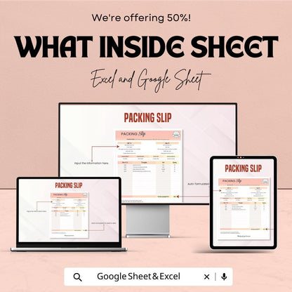 Packing Slip Sheet | Printable Packing Slip Template | Excel & Google Sheet | Editable Packing Slip Form | Business Shipping Tracker