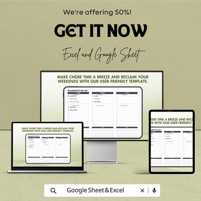 Household Chores List Sheet | Excel & Google Sheets | To-Do List, Home Management, Task Organizer