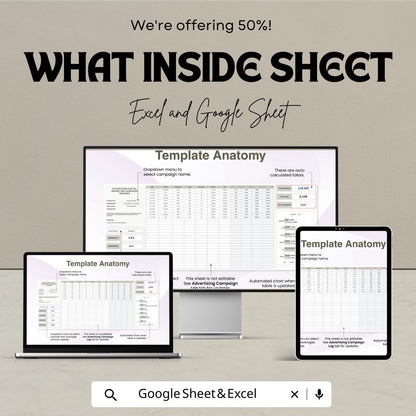 Advertising Digital Marketing Campaign Tracker Template | Ad Performance Tracker | Marketing Metrics Log | CPC CTR CPA Tracker