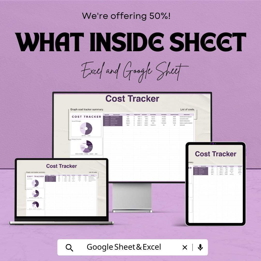 Cost Tracker Template | Expense Tracking Spreadsheet | Budget and Cost Management Sheet | Excel & Google Sheets
