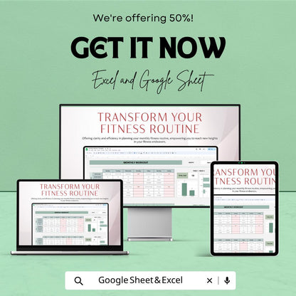 Monthly Workout Template Excel & Google Sheets | Fitness Planner Spreadsheet | Gym Tracker Dashboard | Workout Log Digital