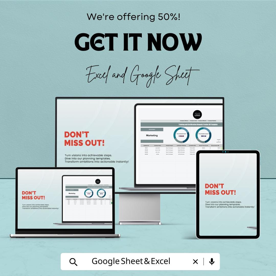 Training & Certification Rewards Tracker HR Template | Excel and Google Sheets | Employee Learning and Incentive Tracker