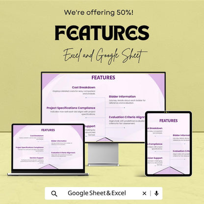 Construction Bid Tabulation Template Excel Google Sheets | Contractor Bid Comparison Spreadsheet | Project Cost Estimator |