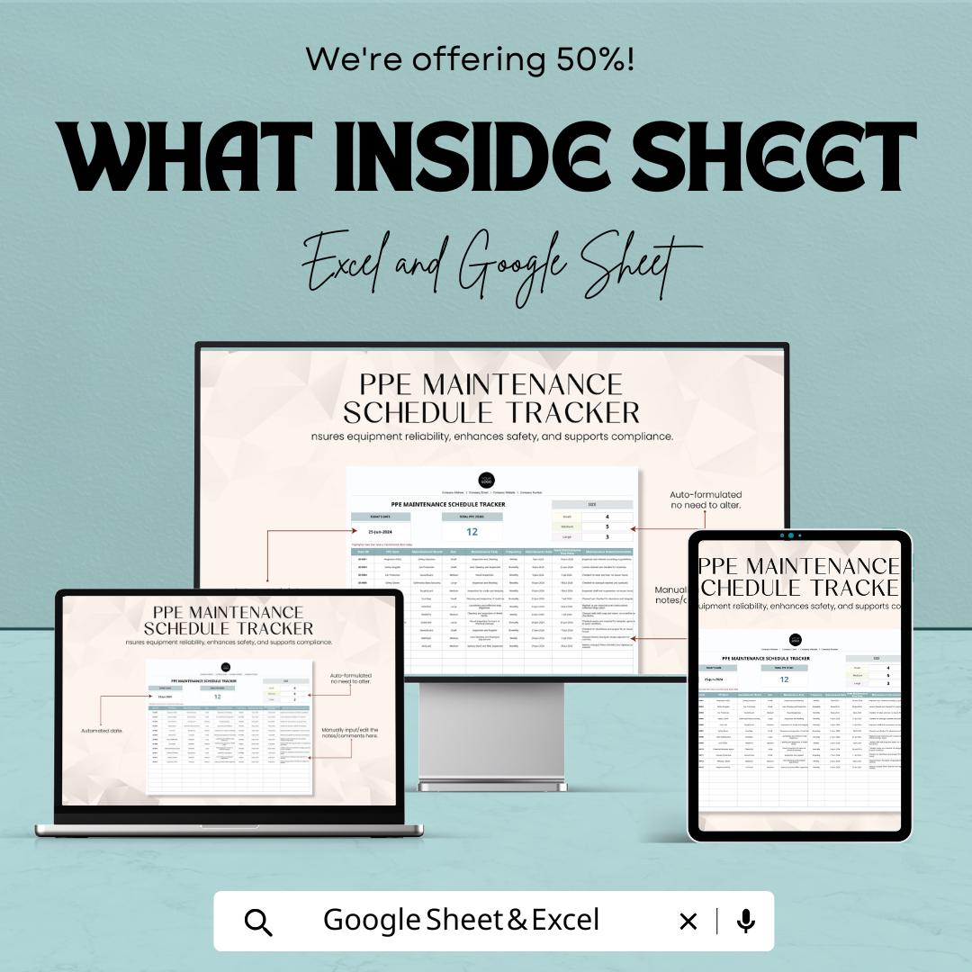 PPE Maintenance Schedule Tracker Sheet | Excel & Google Sheets Template | Personal Protective Equipment Tracker | Safety Compliance Tool |