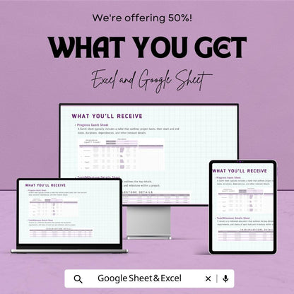 Progress Gantt Chart Template | Project Management Progress Tracker | Task Scheduling and Milestones Tracker | Team Collaboration Tool