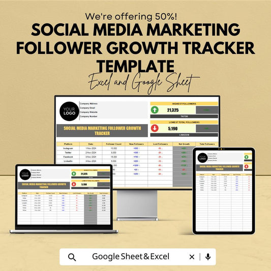 Social Media Marketing Follower Growth Tracker Template | Analytics Dashboard | Social Media KPI Tracker | Digital Download