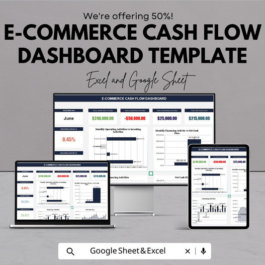 E-Commerce Cash Flow Dashboard Template | Business Finance Tracker | Profit and Expense Report | Online Store Analytics Spreadsheet