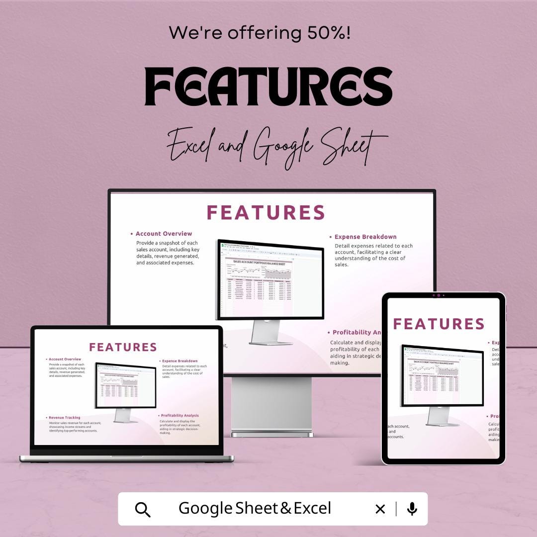 Sales Account Portfolio Balance Sheet | Excel & Google Sheet | Real Estate Sales Tracker | Property Equity Report | Editable Dashboard
