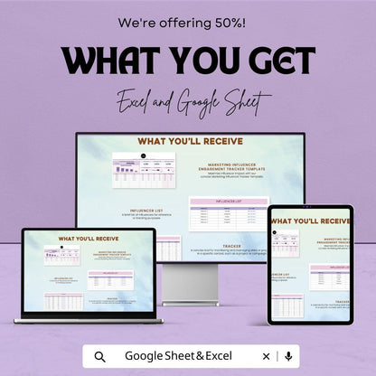 Influencer Engagement Tracker Template | Social Media Engagement Spreadsheet | Marketing Influencer Tracker | KPI & Analytics Tool