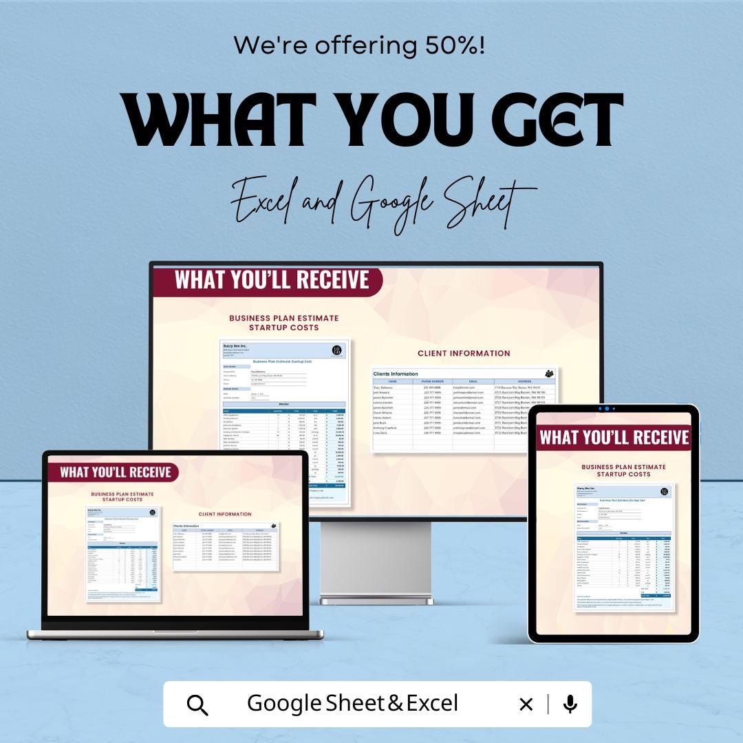 Business Plan Estimate Start-up Costs Template | Google Sheets & Excel Business Planner | Start-up Cost sheet | Financial Budget Template
