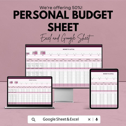 Personal Budget Sheet | Monthly & Yearly Budget Planner | Excel and Google Sheet Template | Finance Tracker | Budget Spreadsheet