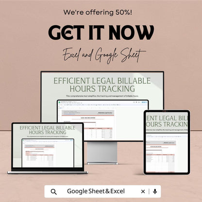 Legal Billable Hours Template Excel & Google Sheets | Attorney Time Tracking Spreadsheet | Law Firm Billing Tracker | Legal Billing Log