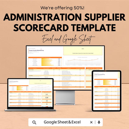 Administration Supplier Scorecard Template | Supplier Performance Tracker | Vendor Evaluation Sheet | Procurement Scorecard