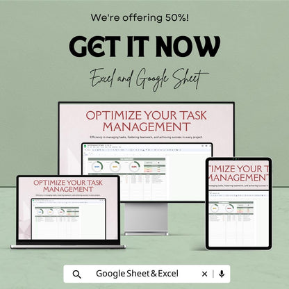 Task Management Template | Project Task Tracker | Workflow Planner Spreadsheet | Team Task Organizer | Productivity Tool