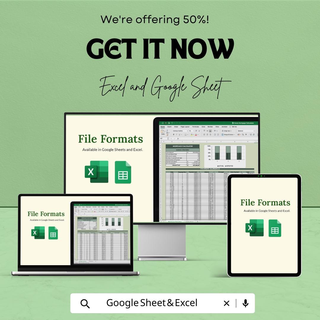 Home Mortgage Calculator Excel & Google Sheets, Loan Payment Planner, Amortization Schedule, Home Loan Tracker, Mortgage Budget Template