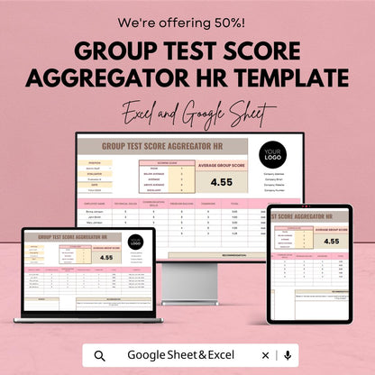 Group Test Score Aggregator HR Template | Candidate Evaluation Spreadsheet | Hiring Assessment Tool | Excel & Google Sheets