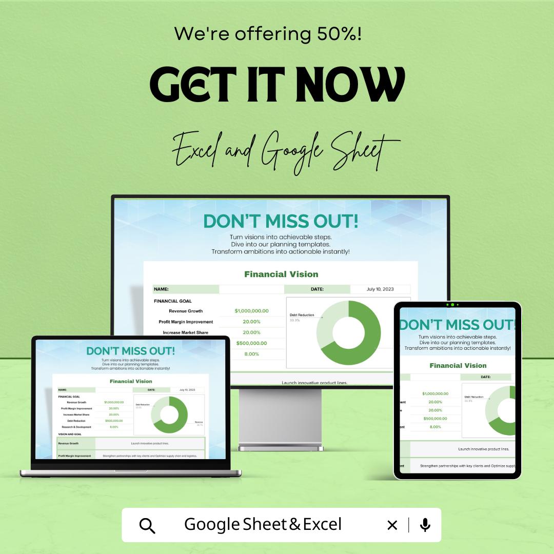 Financial Vision Template | Business Goal Planning Sheet | Strategic Planning Template |  Vision Planner | Business Growth Roadmap