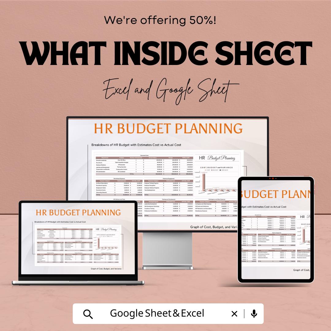 HR Budget Planning Template | Excel & Google Sheets | 50% Off | Workforce Budget Tracker