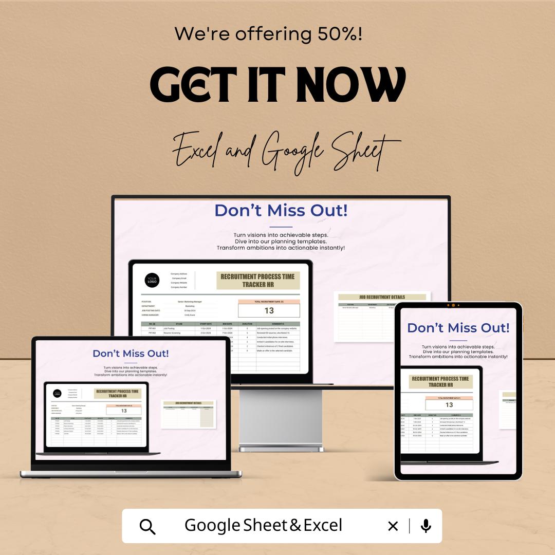Recruitment Process Time Tracker HR Template, Hiring Tracker Excel, Google Sheets HR Spreadsheet, Candidate Tracking, Recruitment Dashboard