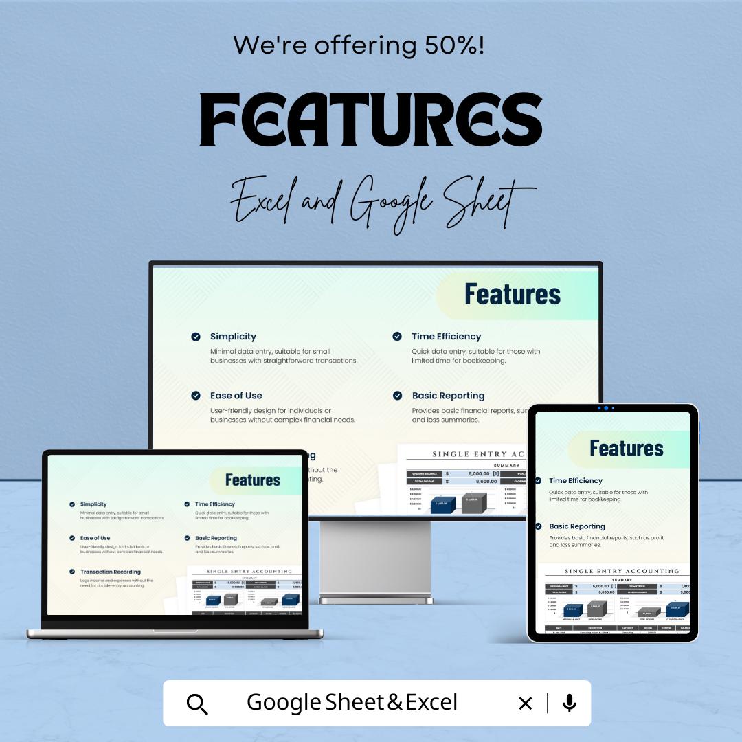 Single Entry Accounting Template | Simple Bookkeeping Spreadsheet | Income Expense Tracker | Small Business Accounting Sheet