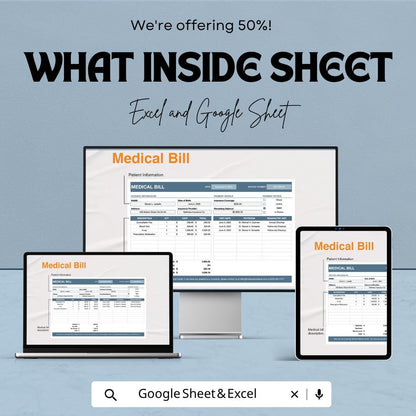 Medical Bill Template Excel Google Sheets | Healthcare Expense Tracker | Patient Billing Spreadsheet | Medical Invoice Template |