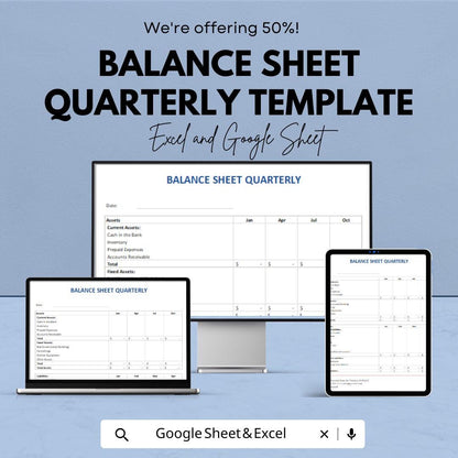 Balance Sheet Quarterly Template | Financial Statement Template | Business Finance Tracker | Quarterly Reporting Sheet | Accounting Template