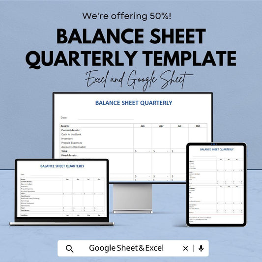 Balance Sheet Quarterly Template | Financial Statement Template | Business Finance Tracker | Quarterly Reporting Sheet | Accounting Template