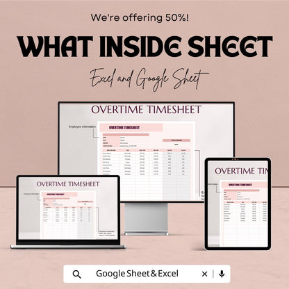 Overtime Timesheet Template | Excel & Google Sheet | Employee Timesheet Tracker | Payroll and Time Management