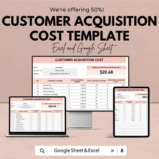 Customer Acquisition Cost Template | CAC Calculator Spreadsheet | Marketing Cost Tracker |  Marketing Budget Tracker