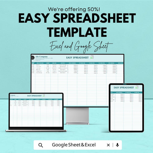 Easy Spreadsheet Template | Excel and Google Sheets | Simple Data Tracker | Business Management Sheet | Editable Budget and Record Template