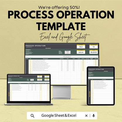 Process Operation Template, Workflow Management Spreadsheet, Operations Log Sheet, Process Tracker, Excel and Google Sheets Template