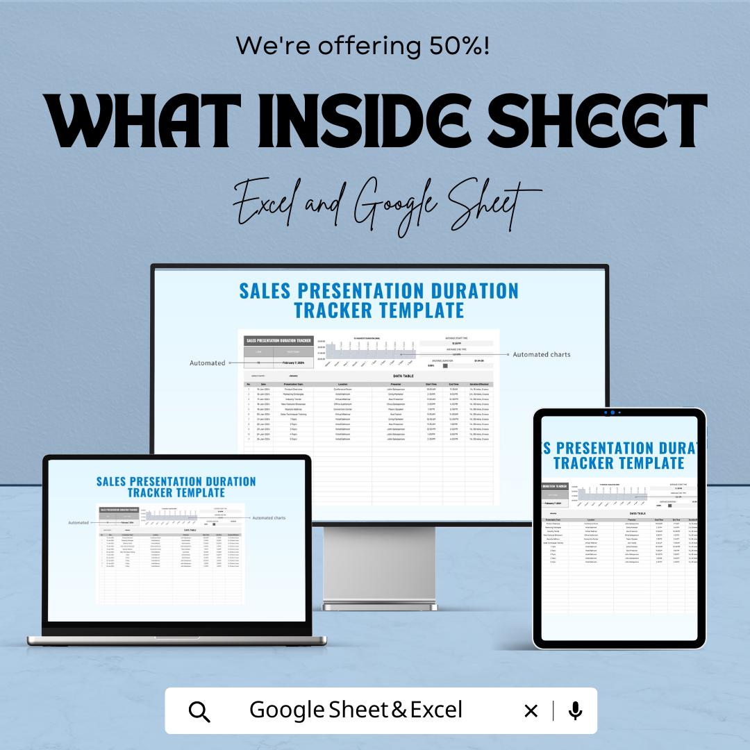 Sales Presentation Duration Tracker Template, Sales Time Tracker, Presentation Log, Sales Performance Sheet