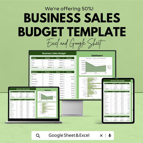 Business Sales Budget Template | Sales Budget Spreadsheet | Revenue and Expense Tracker | Business Dashboard | Excel & Google Sheets