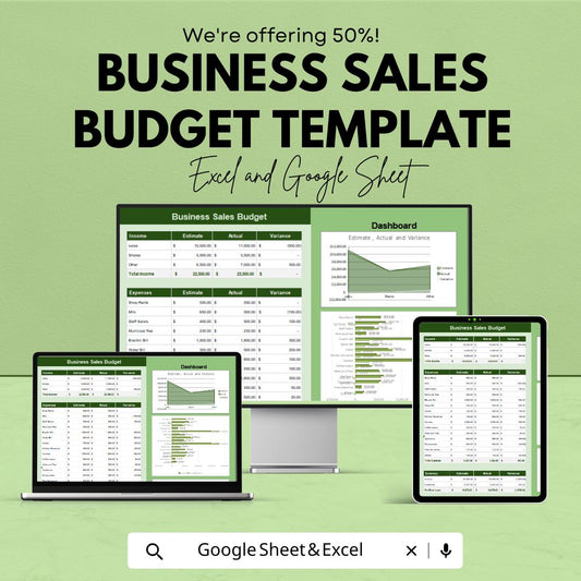 Business Sales Budget Template | Sales Budget Spreadsheet | Revenue and Expense Tracker | Business Dashboard | Excel & Google Sheets
