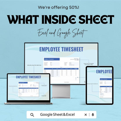Employee Timesheet Template | Excel & Google Sheets | Time Tracker for Work Hours | Overtime Calculator | Instant Download