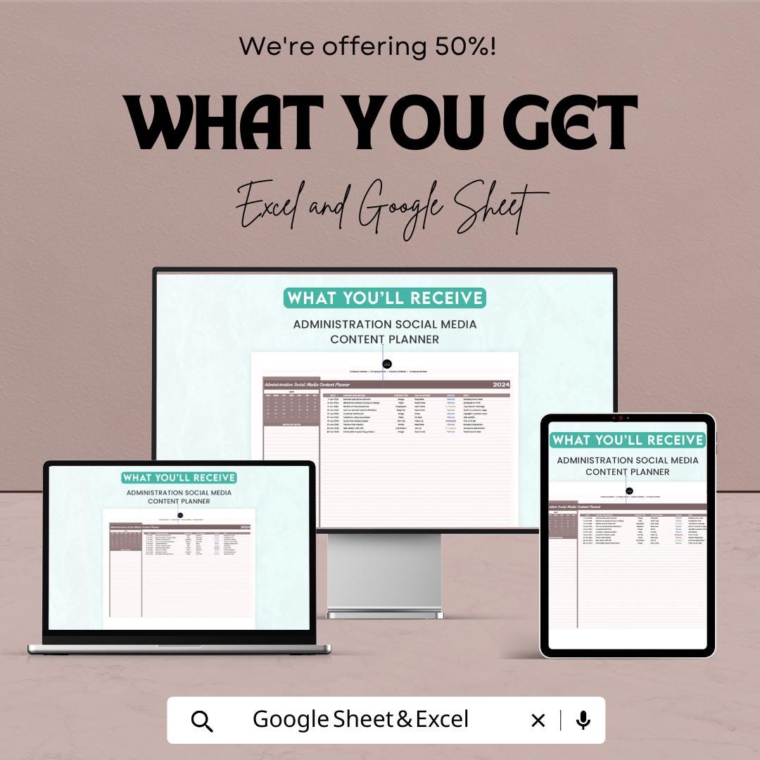 2024 Administration Social Media Content Planner | Excel & Google Sheet Template | Digital Marketing Calendar | Content Strategy Organizer