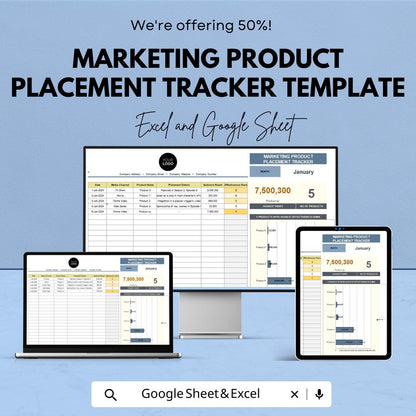 Marketing Product Placement Tracker Template | Campaign Tracking Spreadsheet | Marketing Analytics Tool