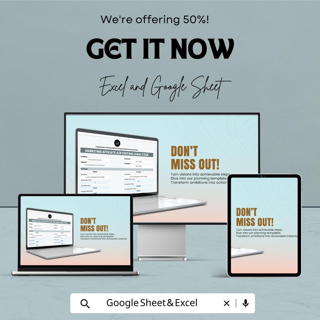 Marketing Affiliate AB Testing Analyzer Template | Marketing Optimization Tool | Analytics Spreadsheet | Conversion Analysis Template