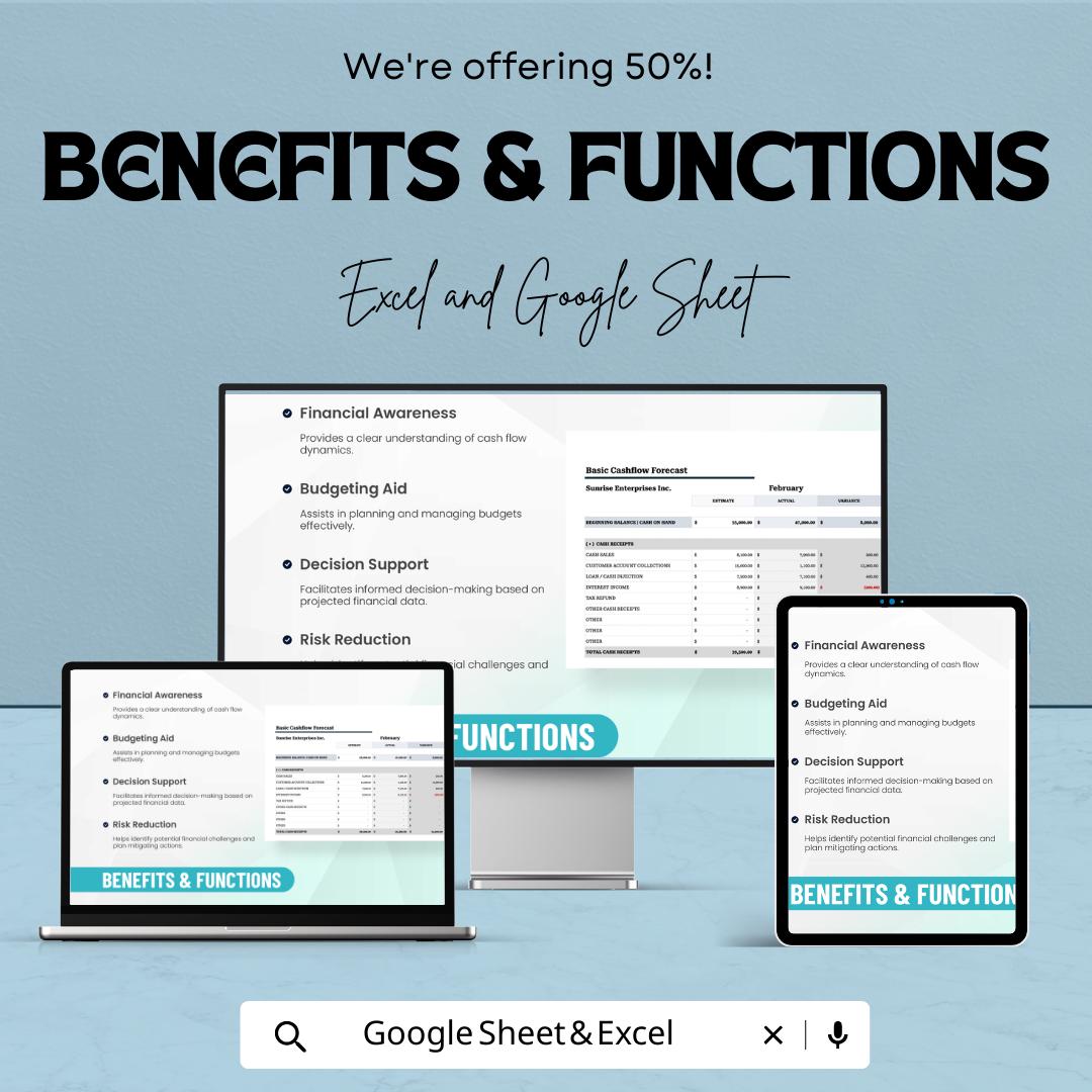 Basic Cashflow Forecast Template | Cash Flow Projection Spreadsheet | Budget and Expense Tracker | Excel and Google Sheets Finance Template