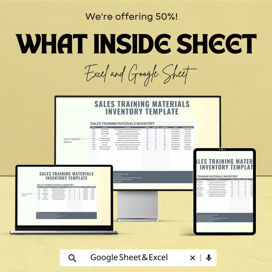 Sales Training Materials Inventory Template | Excel & Google Sheets | Training Resource Tracker | Sales Training Planner | Digital Download