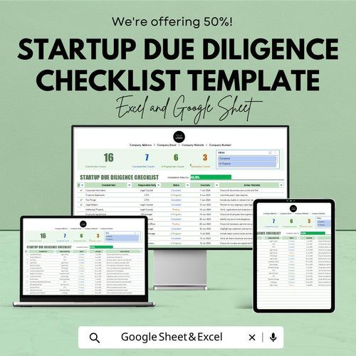 Startup Due Diligence Checklist Template | Investor Readiness Tracker | Excel & Google Sheets Business Checklist