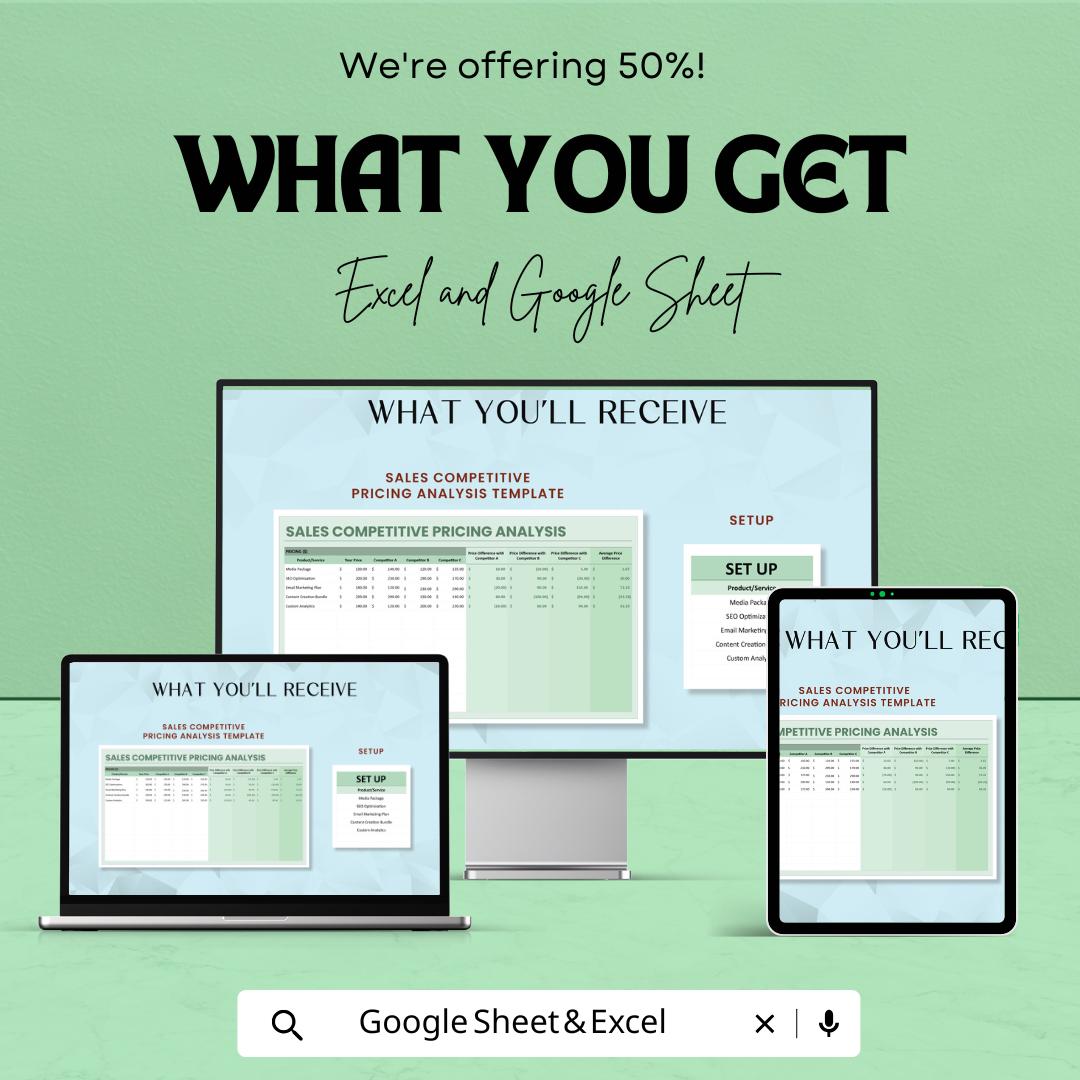 Sales Competitive Pricing Analysis Template | Excel & Google Sheets | Business Pricing Comparison Spreadsheet | Market Analysis Tool