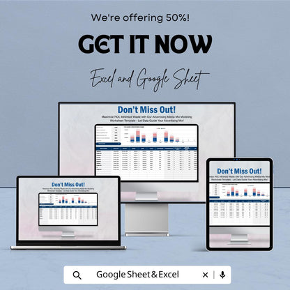 Advertising Media Mix Modeling Worksheet Template | Excel & Google Sheets | Marketing Mix Analysis Spreadsheet | ROI Modeling Tool |