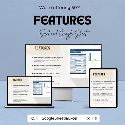 Annual Cash Flow Template | Business Cash Flow Statement | Financial Planning Spreadsheet | Excel and Google Sheets Cashflow Tracker
