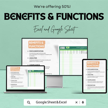 Workplace Incident and Accident Log Template | Safety Incident Report Tracker | Injury & Near Miss Log | Excel and Google Sheets