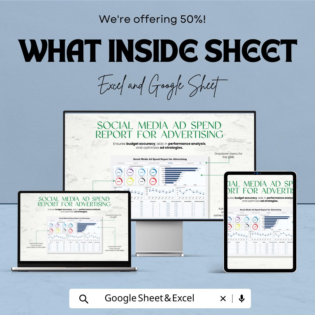 Social Media Ad Spend Tracker Excel | Advertising Budget Report Template | Marketing Analytics Dashboard | Ad Performance Tracker
