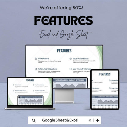Marketing PPC Budget Optimizer Sheet – Excel and Google Sheet for Effective Campaign Tracking & ROI Analysis